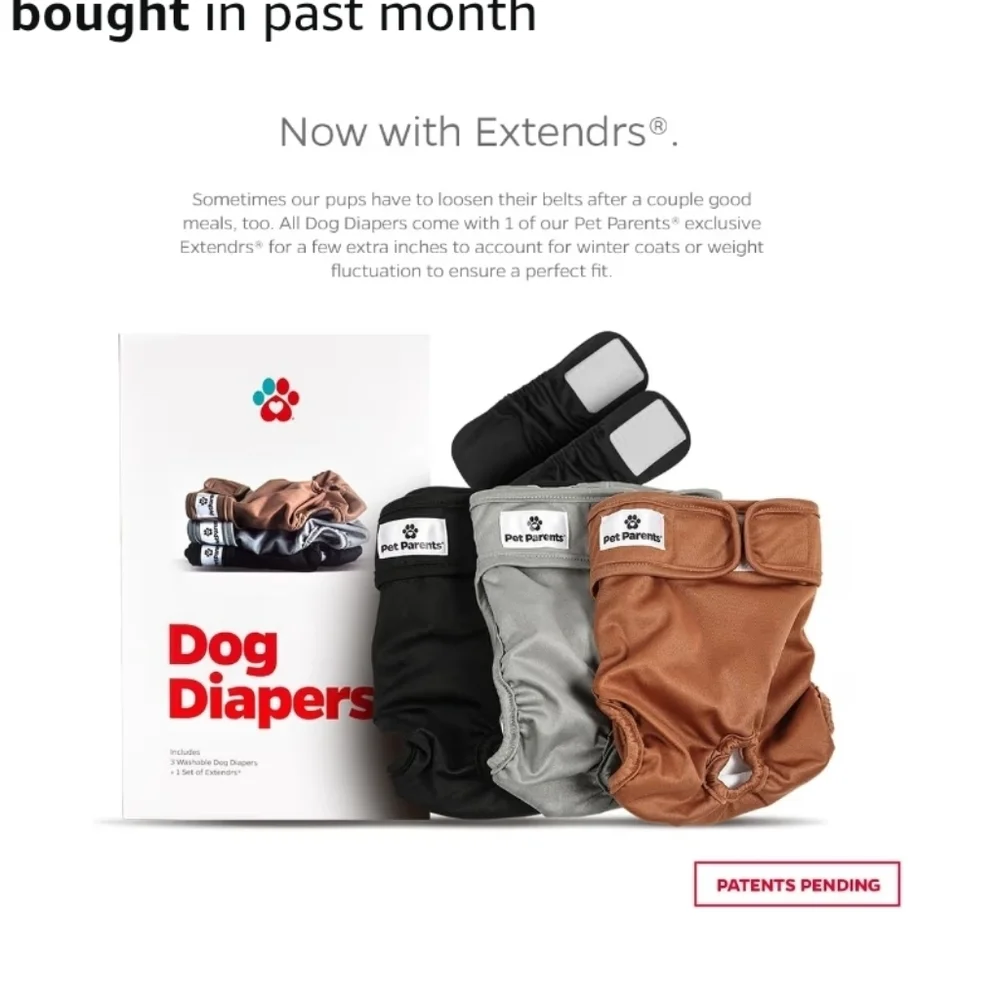 Pet Parents Dog Diapers Trio - Black, Gray, Brown New-unopened Package